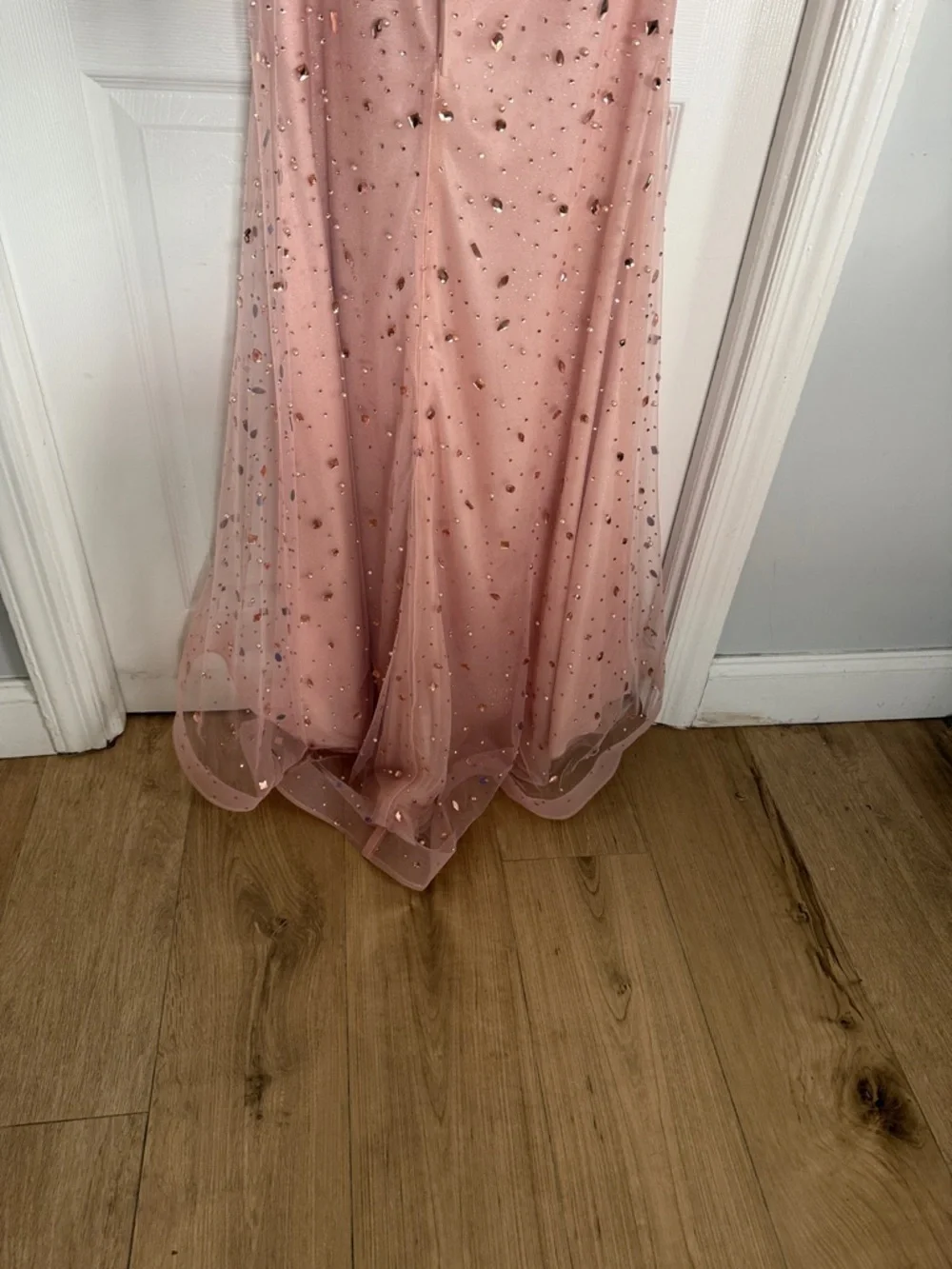 Blush Pink Strapless Beaded Evening Gown - Picture 5 of 6